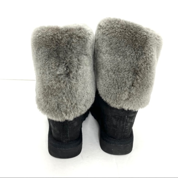 ASH Yorkie Genuine lamb Fur Wedge Sheepskin Bootie in Black - Picture 10 of 11